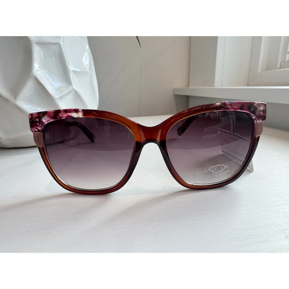 Oscar de la Renta Butterfly Sunglasses Brown Purple Marble Gold Tone